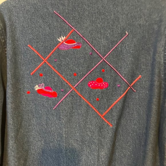 Carrie Allen Blue Jean Jacket Women Large Red Hat Society Beaded Red Hats Embroi - Picture 9 of 10